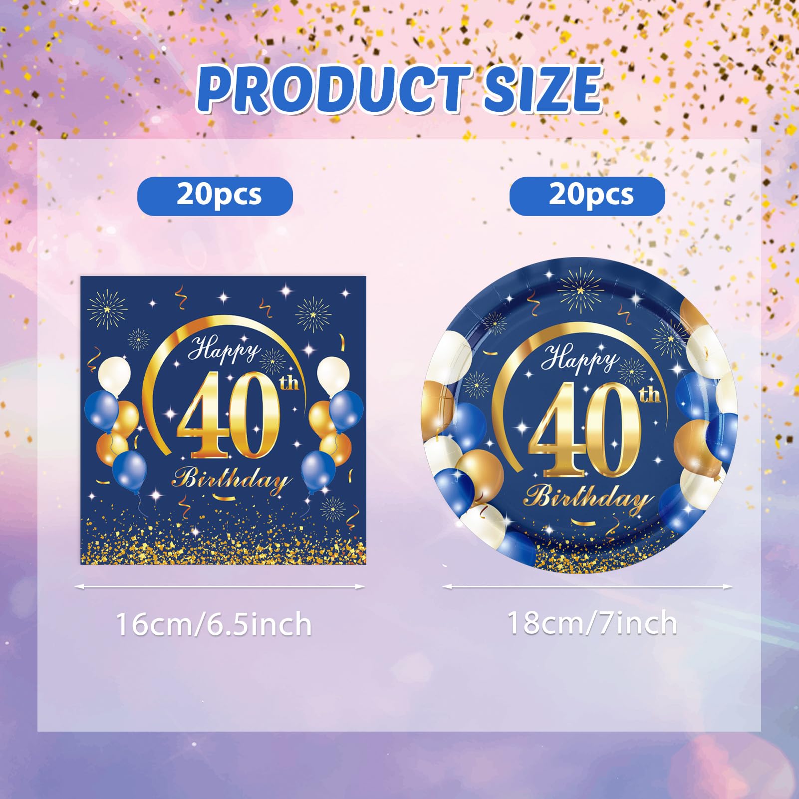 40PCS Happy 40th Birthday Decorations Navy Blue and Gold Theme Party for 40 Years Old Party Decorations Include Plates Napkins For Men Boys Girls