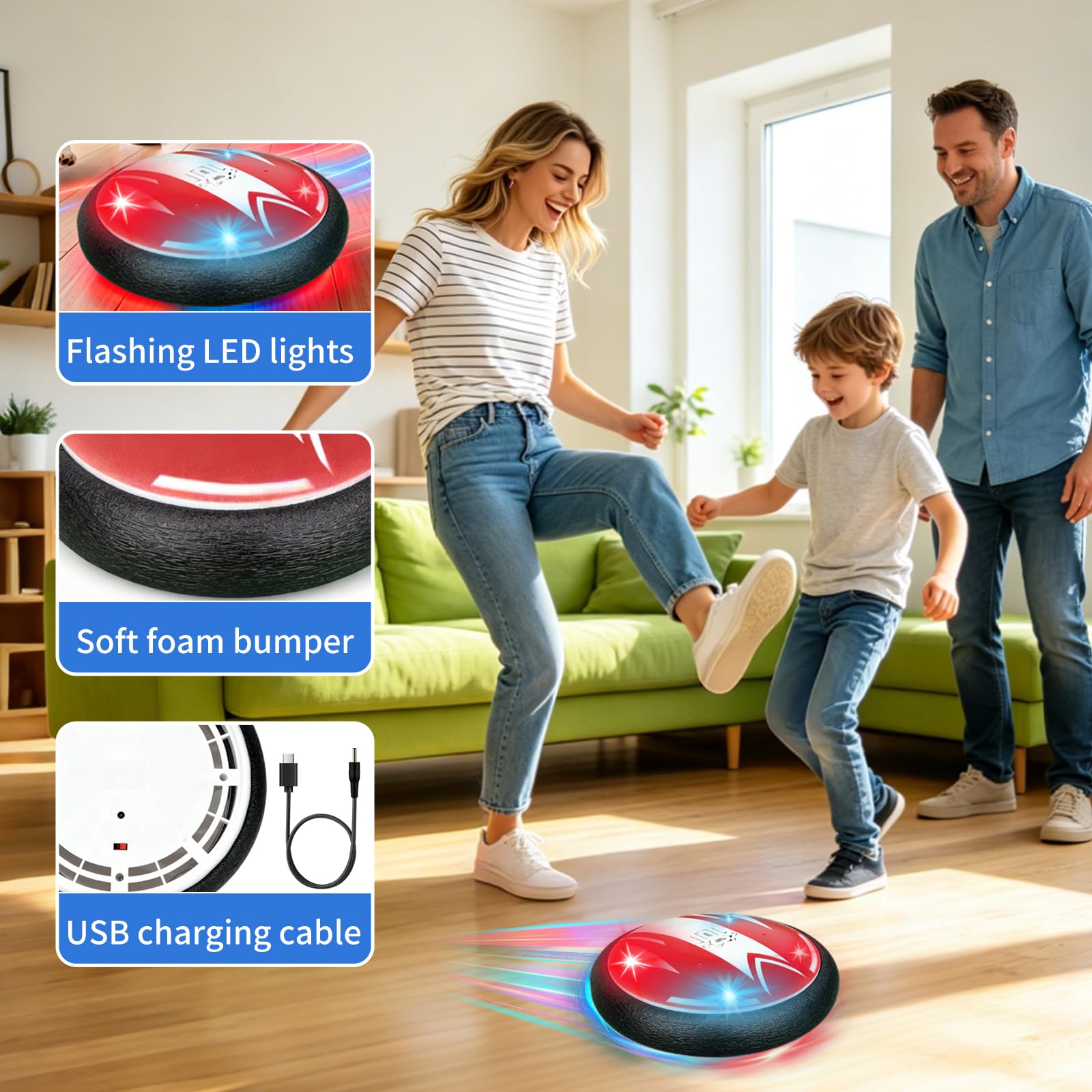 iuuoi Light Up Hover Soccer Ball, Indoor Air Floating Football with LED Lights & Foam Bumper Protection, Boys Toys for Ages 3 4 5 6 7 8-12, Fun