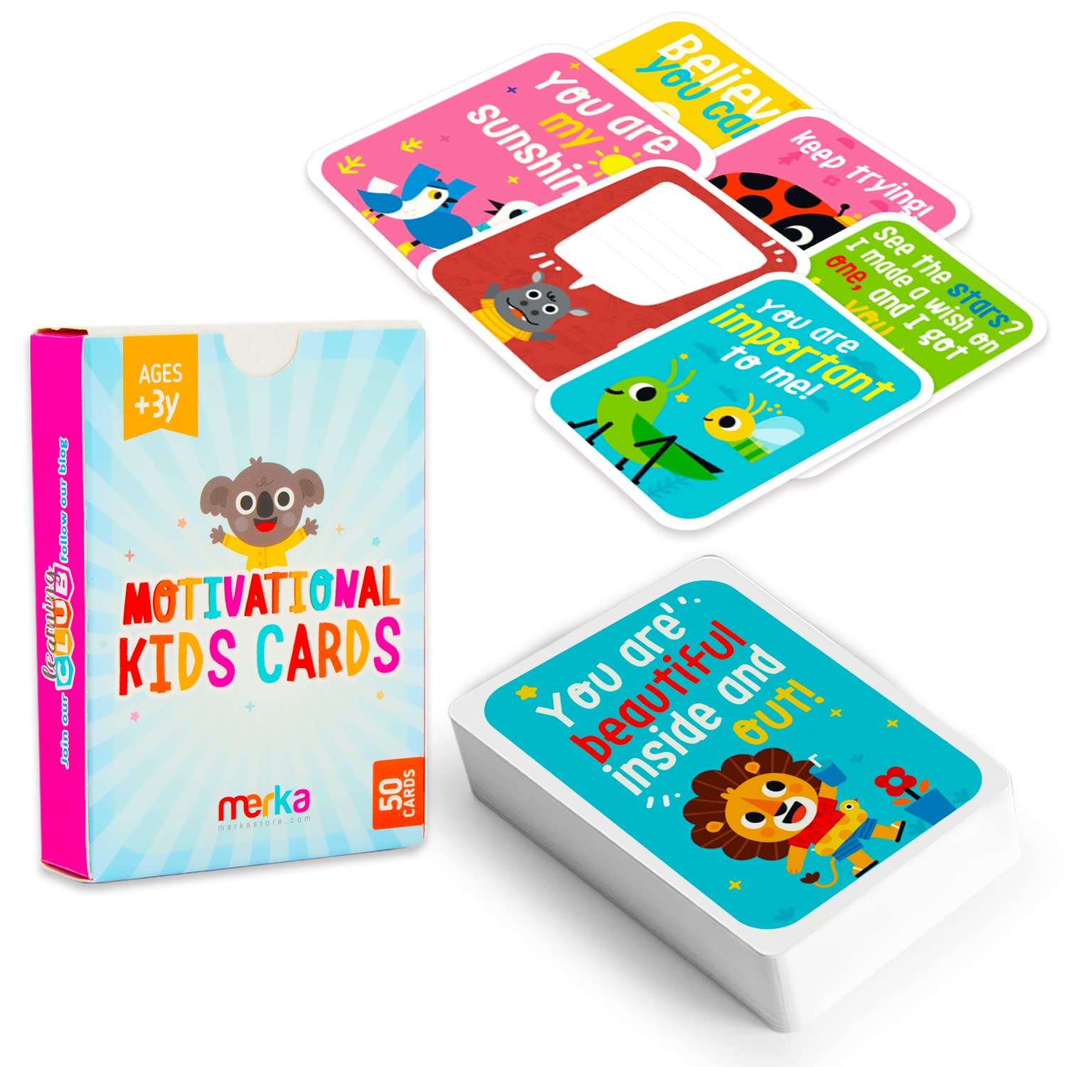 merka Lunch Notes for Kids - 50 Multicolor 3.5" x 2.5" Lunch Box Notes - Motivational & Inspiring Daily Affirmations