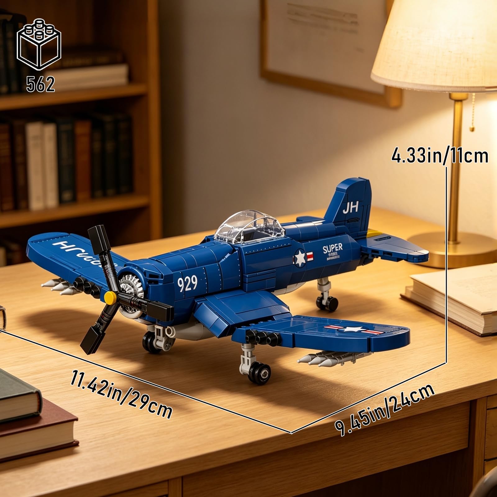 Vziimo WW2 Military Airplane Building Set, F4U Corsair Fighter Jet Models Kit, Aircraft Airplane Building Set for Teens Adults 14+ (562Pcs)