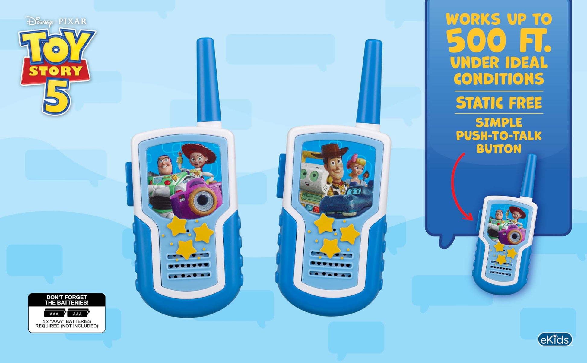 Toy Story 5 Walkie Talkies for Kids, Static Free and Extended Range Indoor and Outdoor Toys