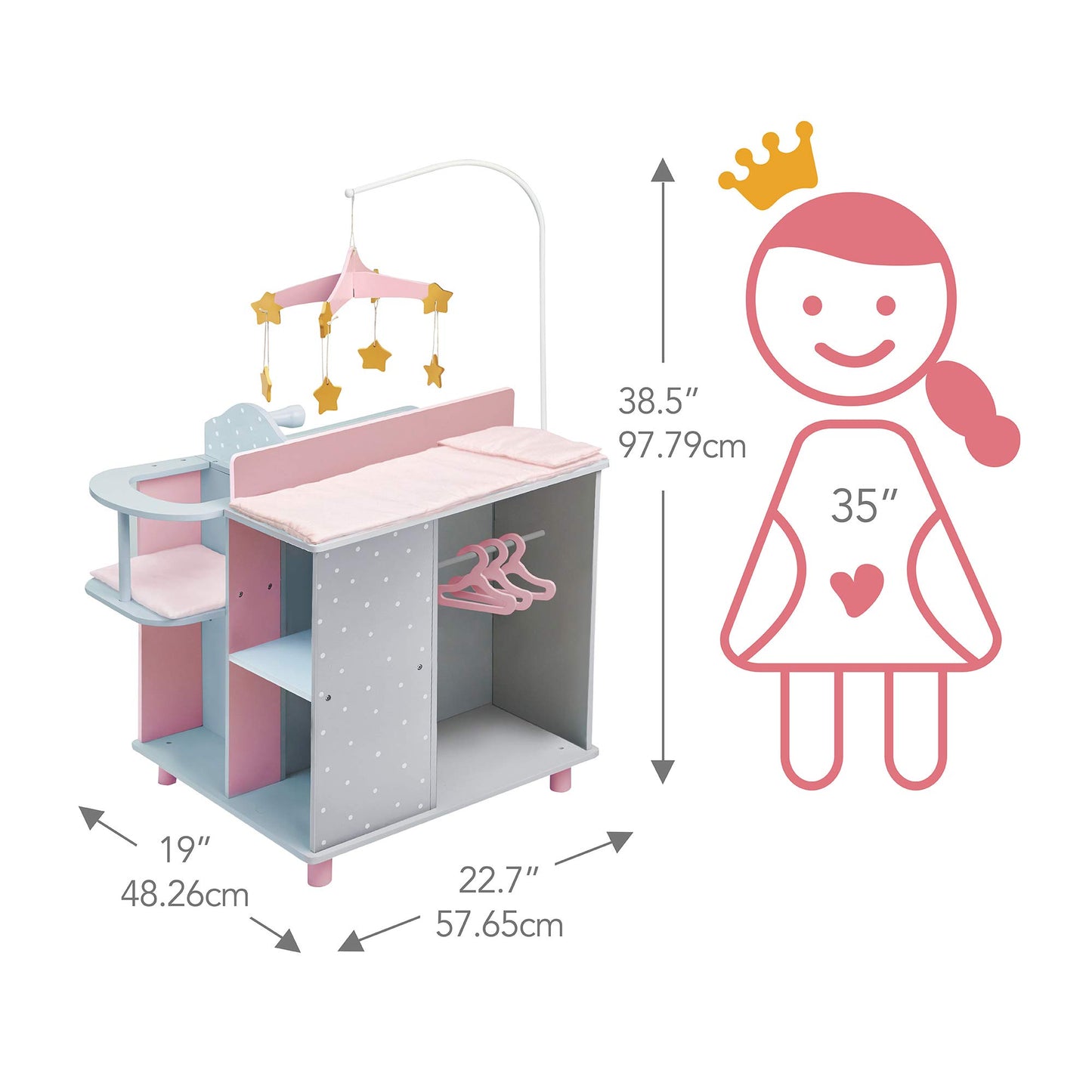 Olivia's Little World 6-in-1 Wooden Baby Doll Changing Station with Crib, Changing Table, High Chair, Double-Door Closet, Sink and Washing Machine