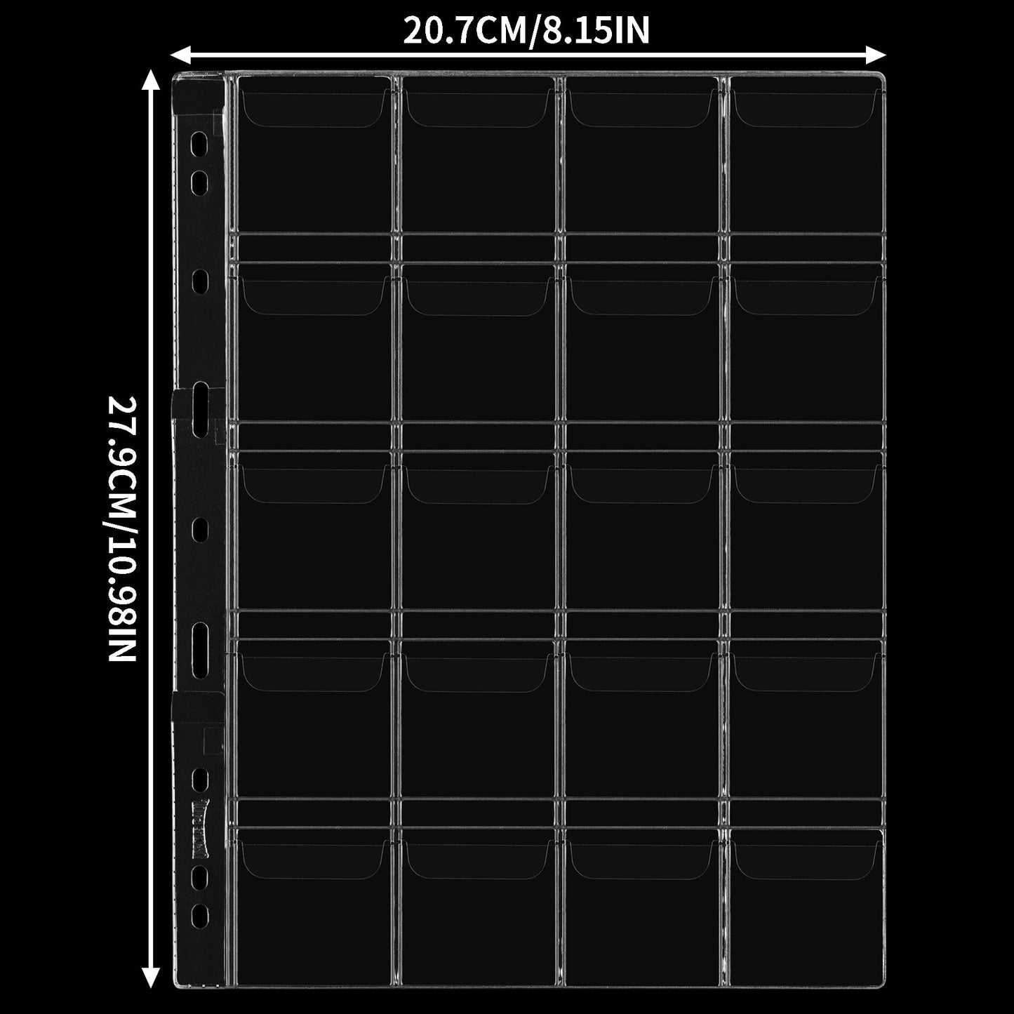 Coin Pocket Pages - Standard 9-Hole Coin Pocket Inserts Collecting Sleeves for Coins 10 Sheets CS03 Series (20 Pocket(44mm X 48mm Each Pocket), 10