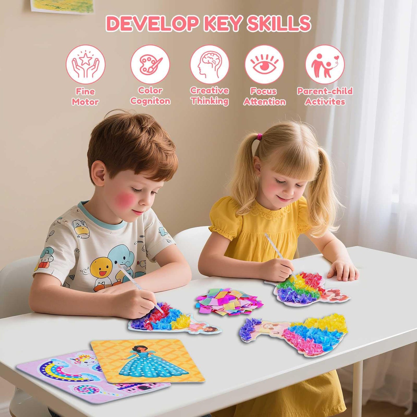 QLKYTALA Poke Poke Art Kits for Girls - Arts and Crafts for Kids 4-8 - 4 5 6 7 8 9 10 Year Old Girl Birthday Gifts - Princess Dress-Up DIY Creative