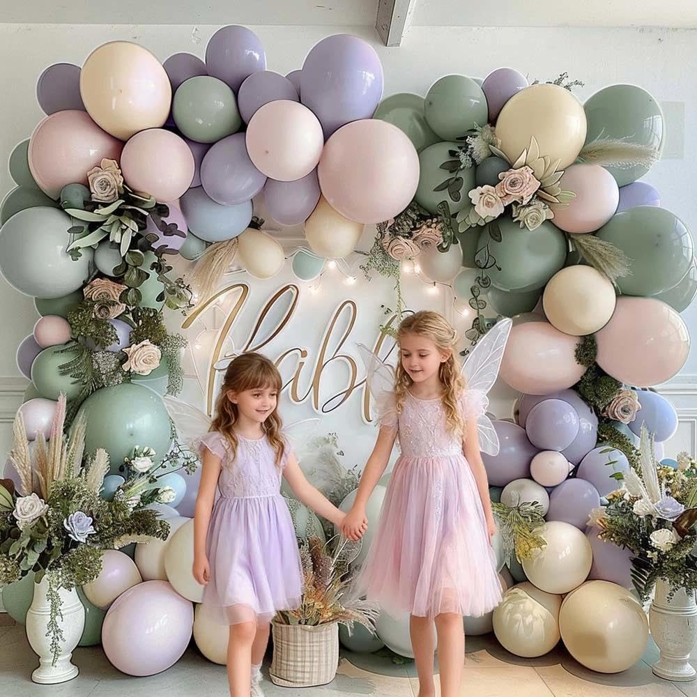 Dusty Green Purple Pink Balloon Arch, Double Stuffed Lavender Light Sage Green Ivory Blush Pastel Balloon Garland Kit for Baby Shower Birthday Wedding