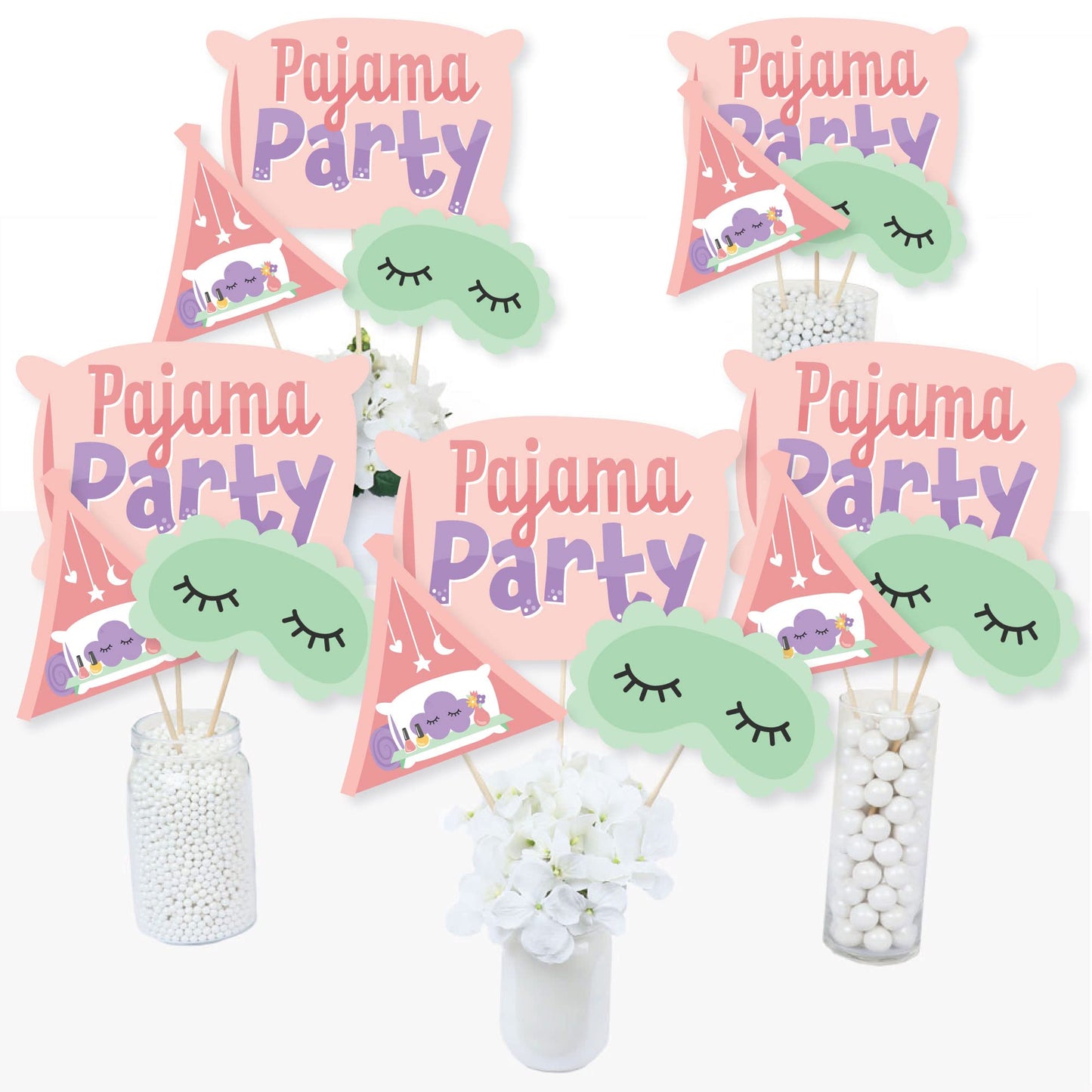Big Dot of Happiness Pajama Slumber Party - Girls Sleepover Birthday Party Centerpiece Sticks - Table Toppers - Set of 15