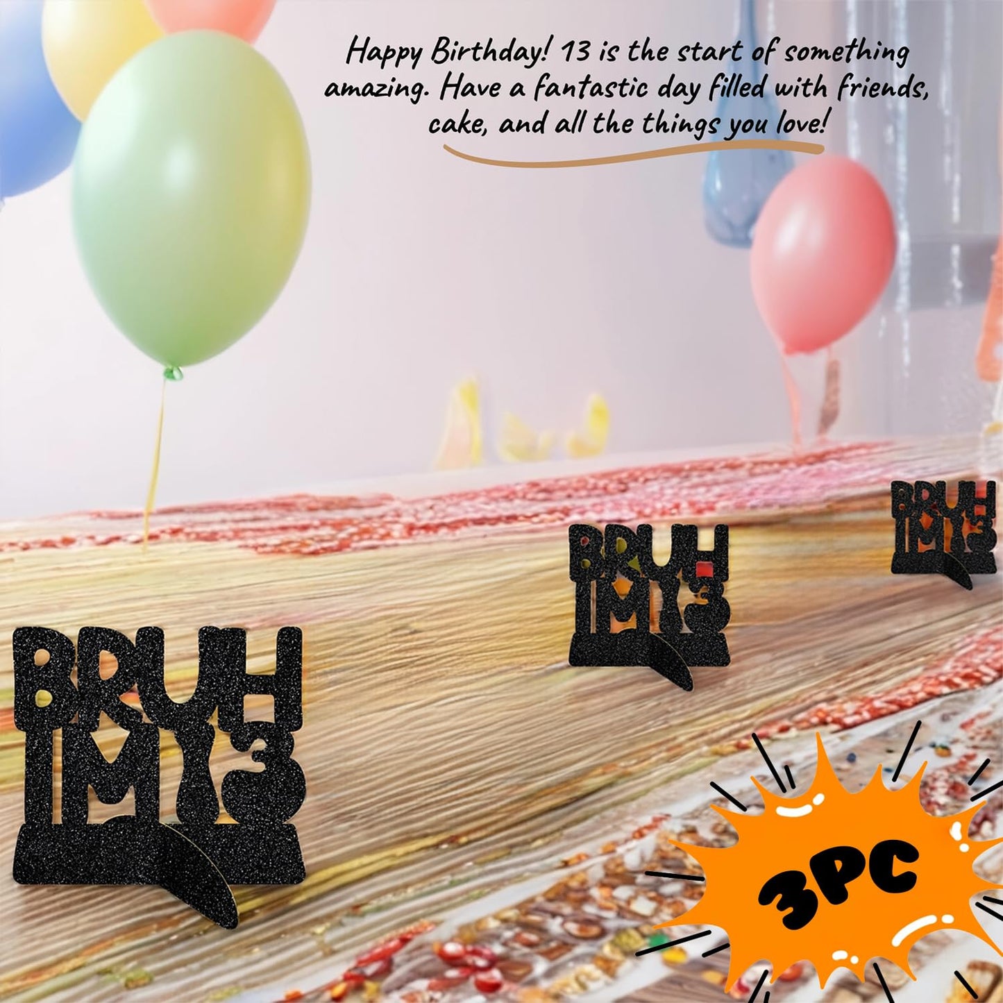 13th Birthday Decorations for Boys - 3 Pack 'Bruh I'm 13' Centerpiece Set, Teen Party Supplies with Table Decor, Happy Birthday 13 Centerpieces