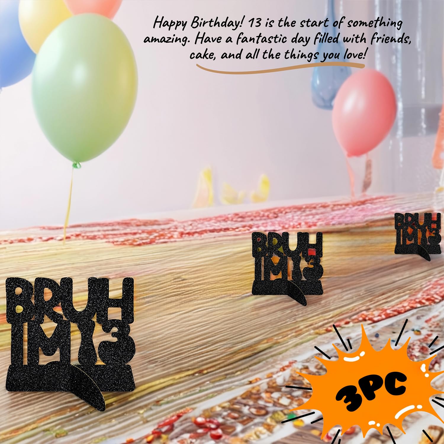 13th Birthday Decorations for Boys - 3 Pack 'Bruh I'm 13' Centerpiece Set, Teen Party Supplies with Table Decor, Happy Birthday 13 Centerpieces