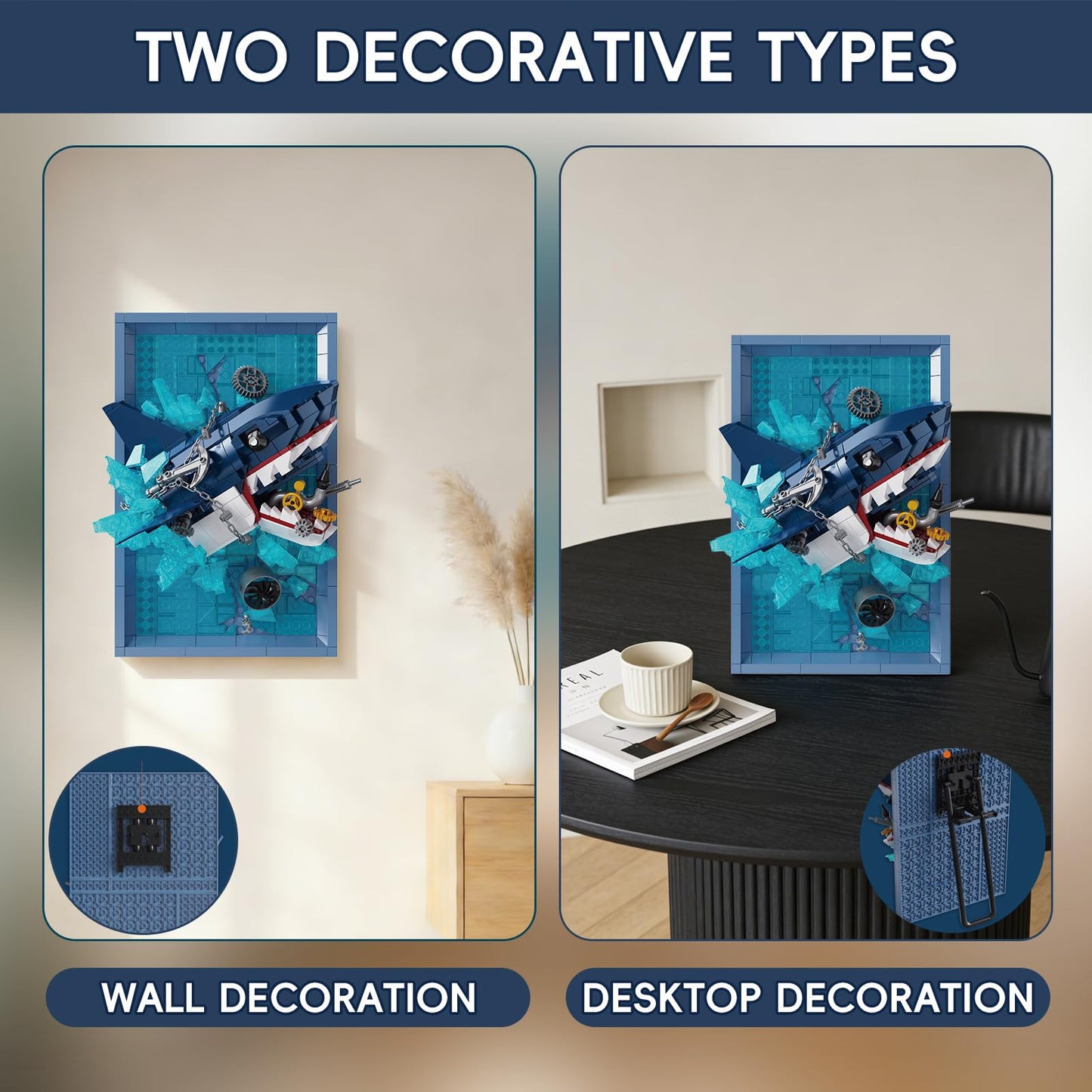 HJPLPXH Shark Jaws Photo Frame Building Blocks Set, 3D Wall Decor