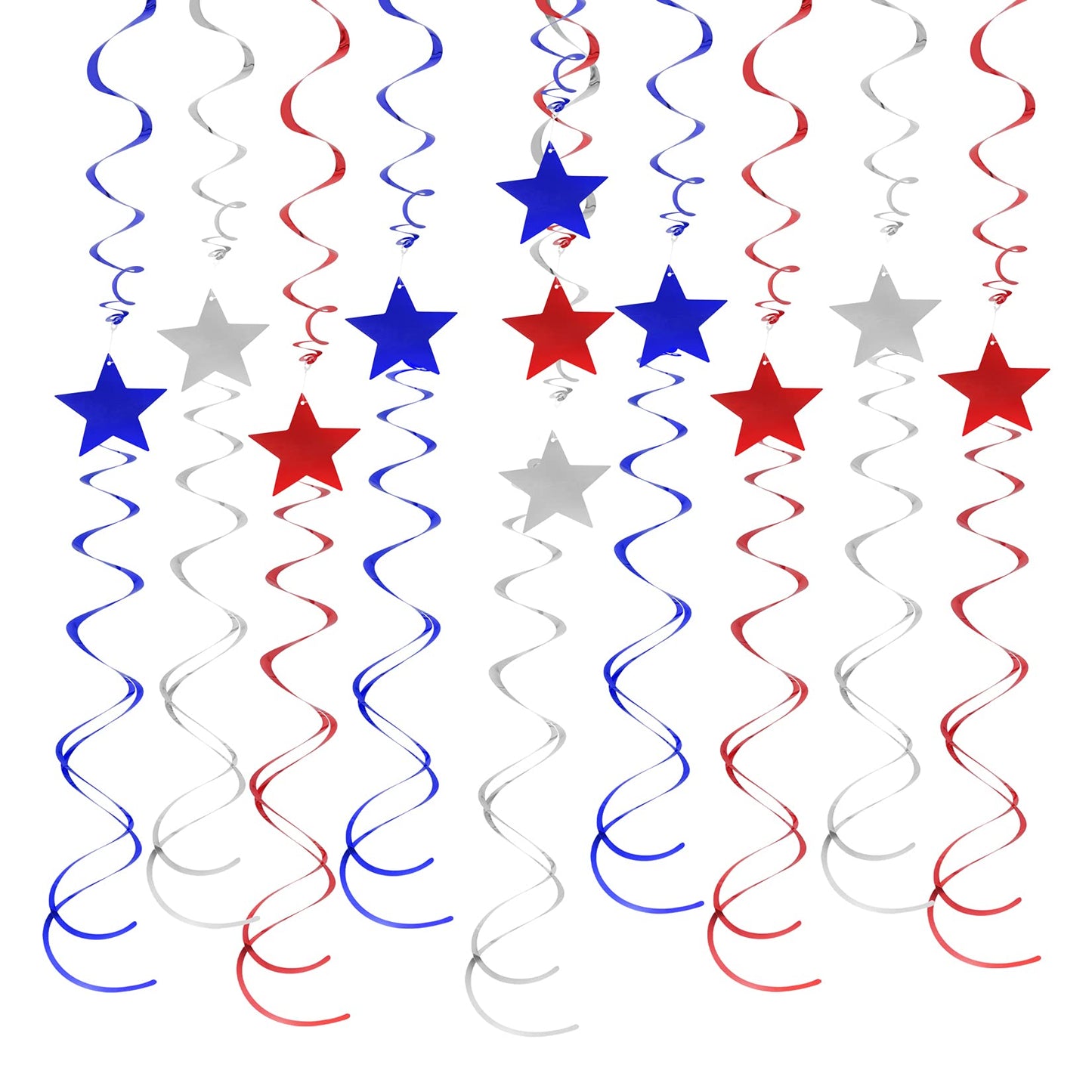jiebor 30Pcs Red White and Blue Streamers Decorations Star Swirl Garland Banner Hanging for Memorial Day 4th Of July Independence Day Labor Day Home