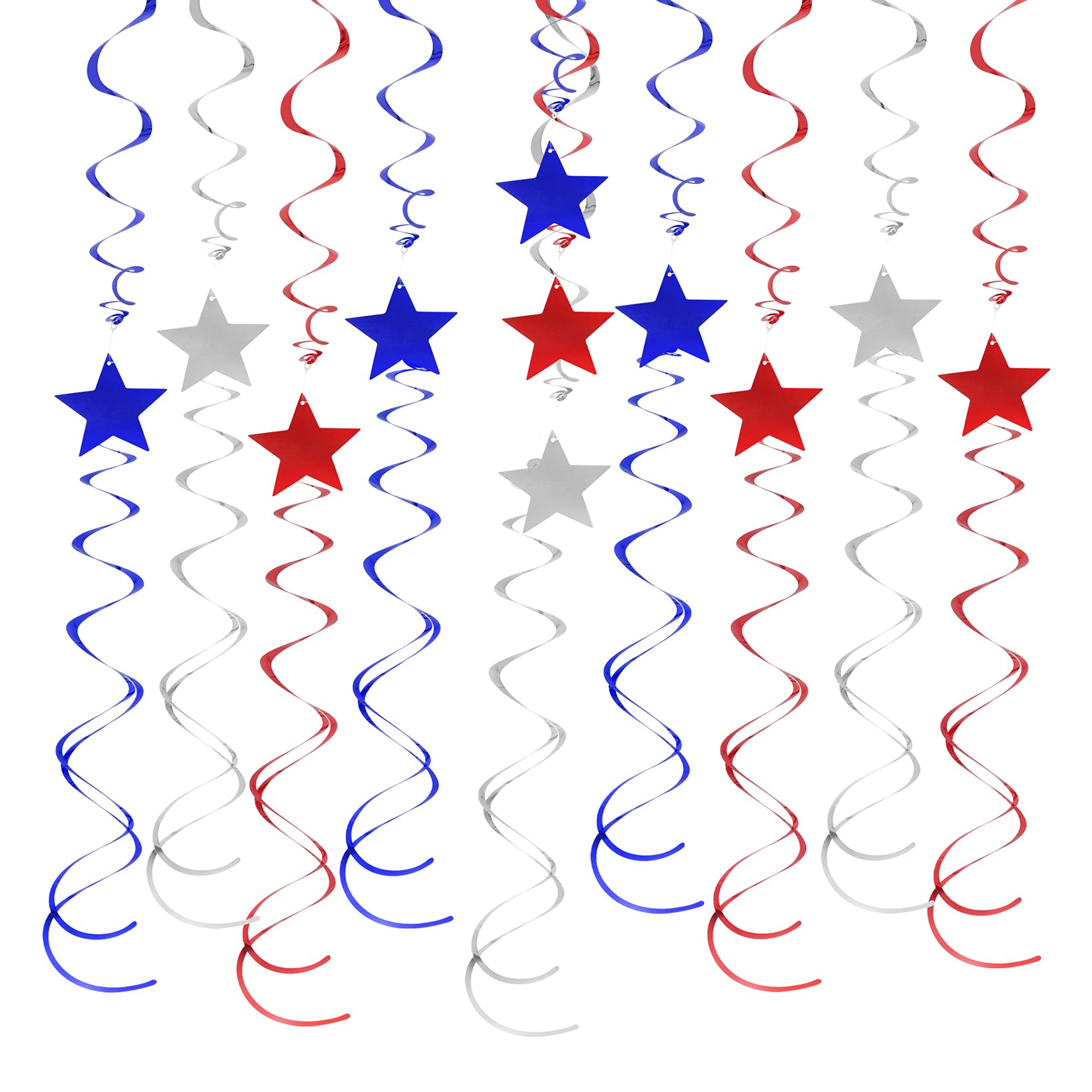 jiebor 30Pcs Red White and Blue Streamers Decorations Star Swirl Garland Banner Hanging for Memorial Day 4th Of July Independence Day Labor Day Home