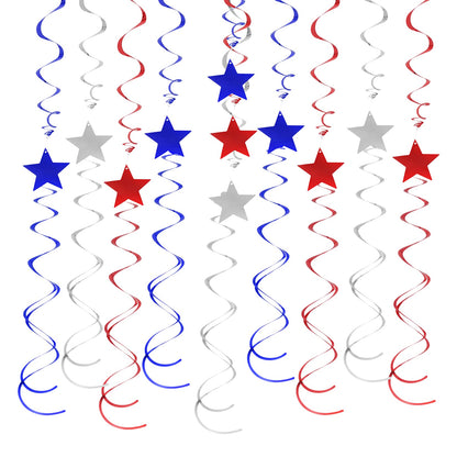 jiebor 30Pcs Red White and Blue Streamers Decorations Star Swirl Garland Banner Hanging for Memorial Day 4th Of July Independence Day Labor Day Home
