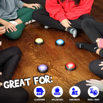 Teacher's Choice 4 Pack Light Up Game Buzzers with Unique Loud Sounds for Each Buzzer | Great for Trivia Games, Family Feud, Jeopardy, Competition