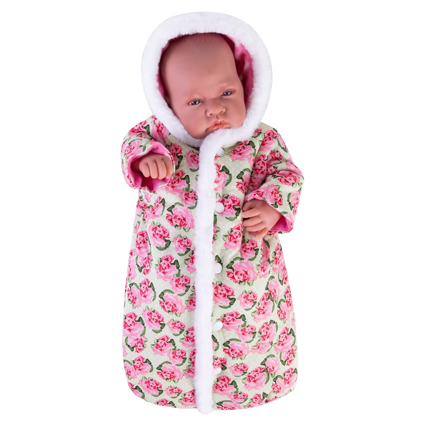 Rakki Dolli Doll Jumpsuit Sleeping Bag Handmade Doll Clothes Hooded Romper Pink Rose Winter Hoodie Doll Accessory Soft Thick Swaddle Blanket Fit