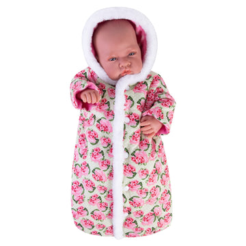 Rakki Dolli Doll Jumpsuit Sleeping Bag Handmade Doll Clothes Hooded Romper Pink Rose Winter Hoodie Doll Accessory Soft Thick Swaddle Blanket Fit