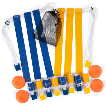 Champion Sports Deluxe Flag Football Game Set of 10 - 5 Blue Belts, 5 Yellow Belts, 4 Orange Cones, Carry Bag