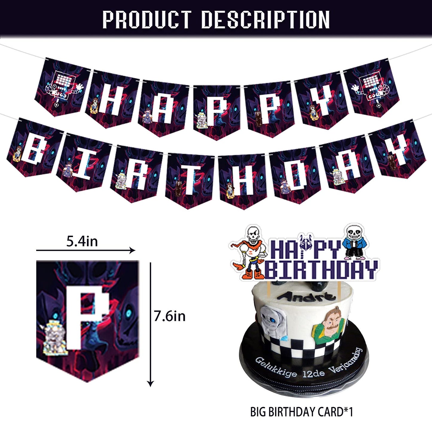 Undertale Party Decorations - Birthday Supplies with Banner, Cake Topper, 12 Cupcake Toppers, 18 Balloons, 50 Stickers