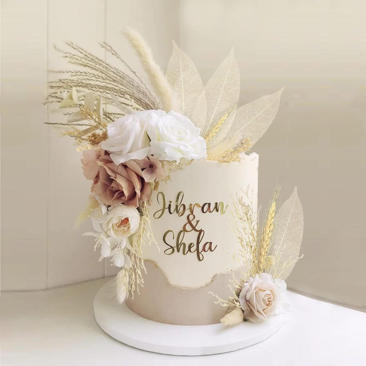 22 PCS Boho Cake Topper Artificial Flower Leaf Decor