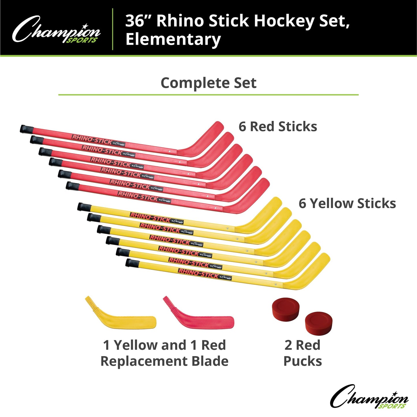 Champion Sports Rhino Floor Hockey Set - 16-Piece - 36" Player Sticks