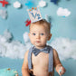 BASCT Blue and Cream 1/2 Birthday Hat for Baby Boys - Halfway to One Birthday Crown, Light Blue Felt Number Half Bday Decorations, 6 Months Milestone