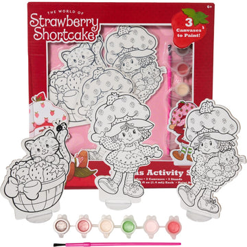Innovative Designs Strawberry Shortcake Canvas Paint Set for Kids with 3 Canvases, Acrylic Paint, Paintbrush & Stands