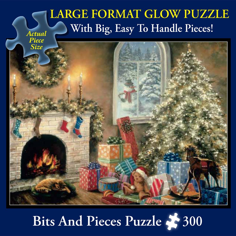 Bits and Pieces - Large 300 Piece Glow in The Dark Jigsaw Puzzle for Adults - Not a Creature was Stiring, Christmas Eve, Holiday - by Artist Nicky