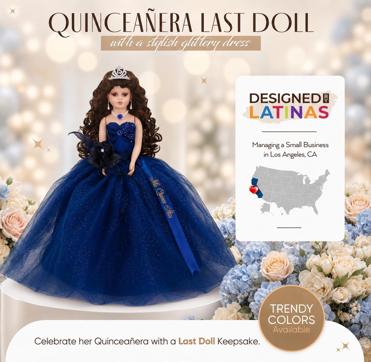 18” Quinceañera Last Doll with Umbrella Dress Stand - Última Muñeca Mis Quince Años Keepsake, Traditional Hispanic Mis 15 Doll, Ceremony & Table