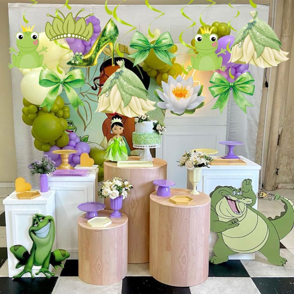 16PCS Cute Cartoon Frog Birthday Party Supplier Hanging Swirls, Green Party Decorations Streamers