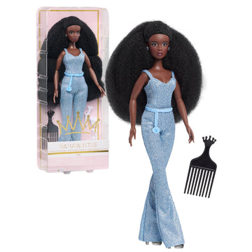 Naturalistas “Crown Collection” 11.5-inch Liya Fashion Doll and Accessories with 4C Textured Hair and Deep Brown Skin Tone by Purpose Toys