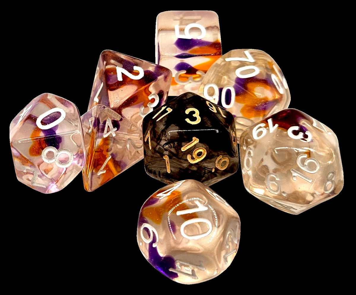 Sirius Dice SDZ000202 Translucent Purple44; Orange & Clear - Set of 7