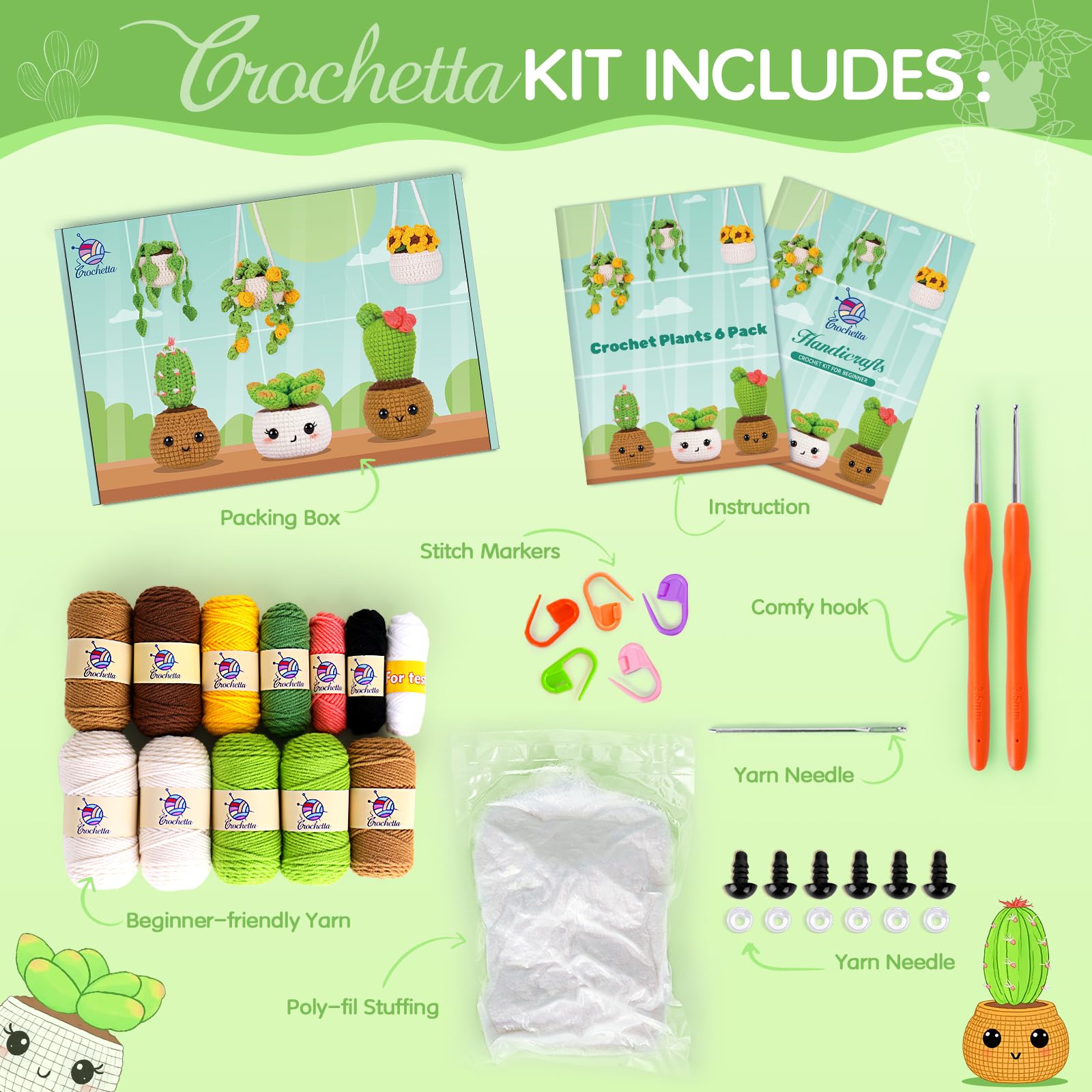 Sewkitta Crochet Kit for Beginners, Crochet Starter Kit w Step-by-Step Video Tutorials, Beginner Crochet Kit for Adults Kids Women Men Complete Kit