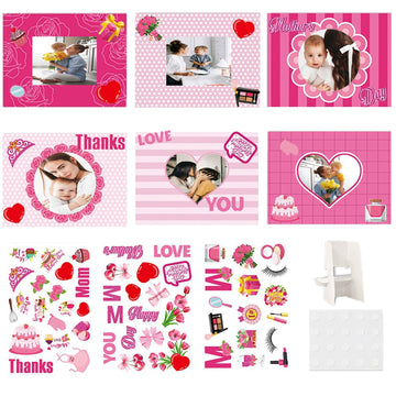 Mother's Day Picture Frame Crafts Kits Thanks Mom Photo Frame with Heart Flowers Stickers DIY Photo Props for Mom Gifts Festival Decorations