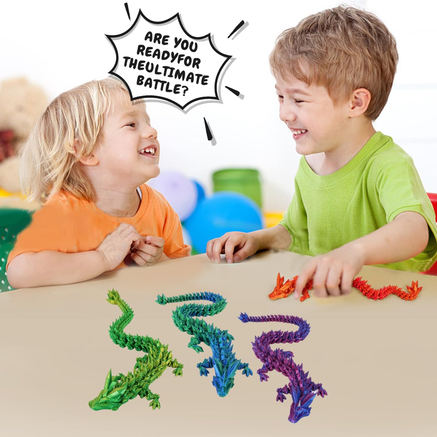 TBOLINE 4 Pack 3D Printed Dragons 8.7'', Flexible Articulated 3D Printer Dragon toys, Animals Fidget Toy Dinosaur Eggs for 5-7 4-6 8-12, Christmas