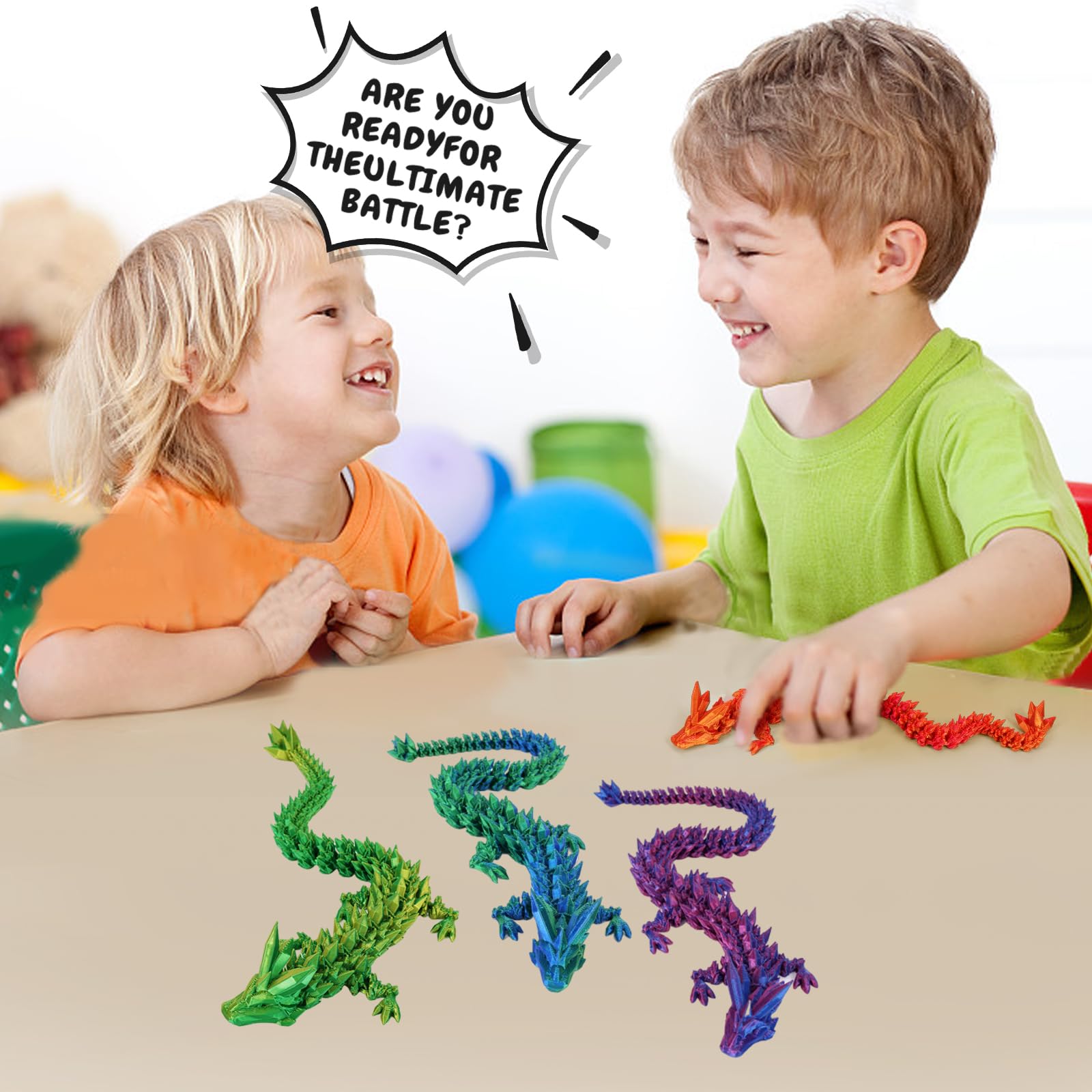 TBOLINE 4 Pack 3D Printed Dragons 8.7'', Flexible Articulated 3D Printer Dragon toys, Animals Fidget Toy Dinosaur Eggs for 5-7 4-6 8-12, Christmas