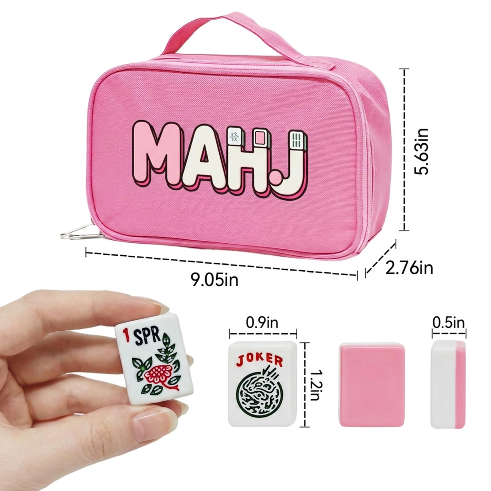 YAQUHO American Mahjong Tiles Set, 166 Pink Mahjong Tiles 1.2 Inch with Carrying Bag and 3 Dice, Portable American Mahjong Game for Travel, Family
