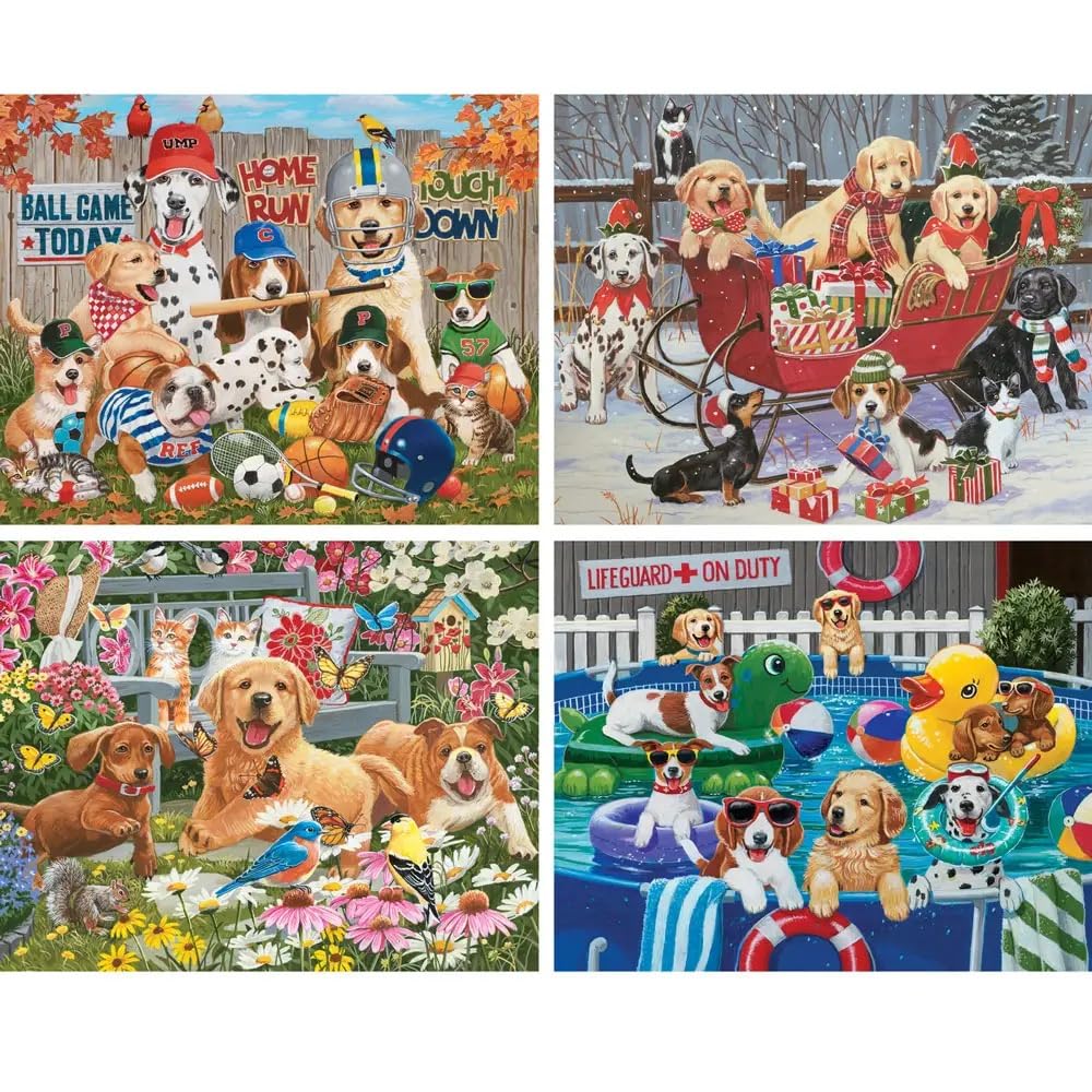 Bits and Pieces - 4-in-1 Multi-Pack 1000 Piece Jigsaw Puzzles for Adults - 'Dog Days Jubillee' Jigsaw Puzzle Set Bundle by William Vanderdasson