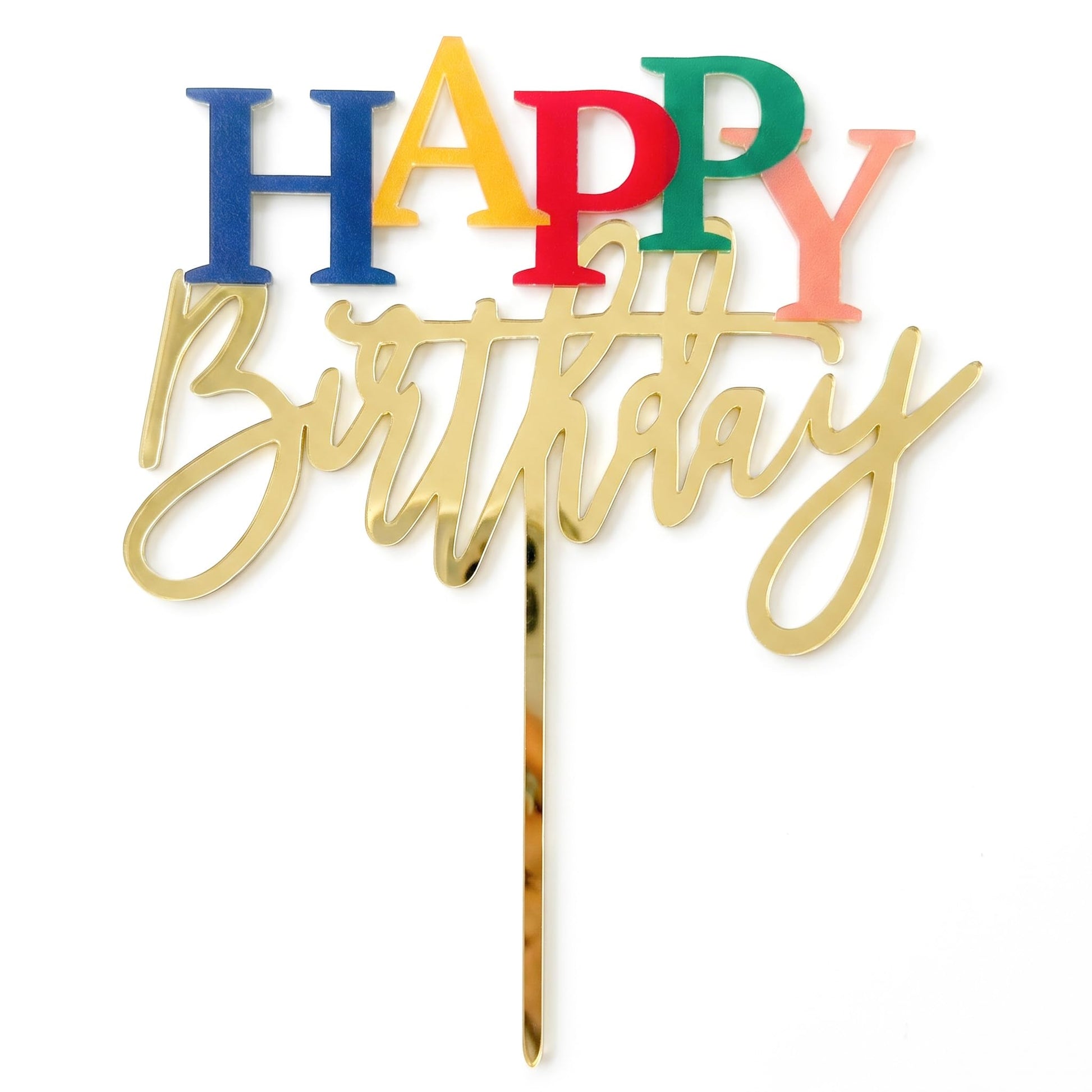 Apluselection Acrylic Happy Birthday Cake Topper, Gold Rainbow Decoration