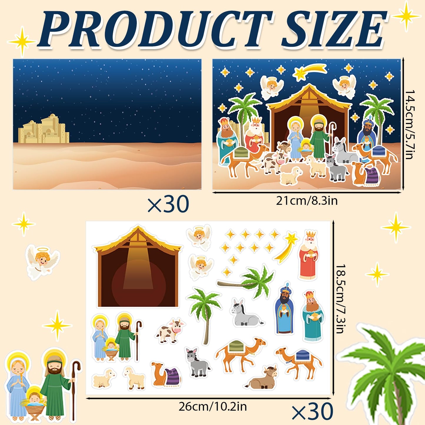 60 Sheets Christmas Nativity Stickers Make a Nativity Scene Crafts Kit DIY Jesus Birth Stickers Christian Cardboard Ornament for Christmas Decorations