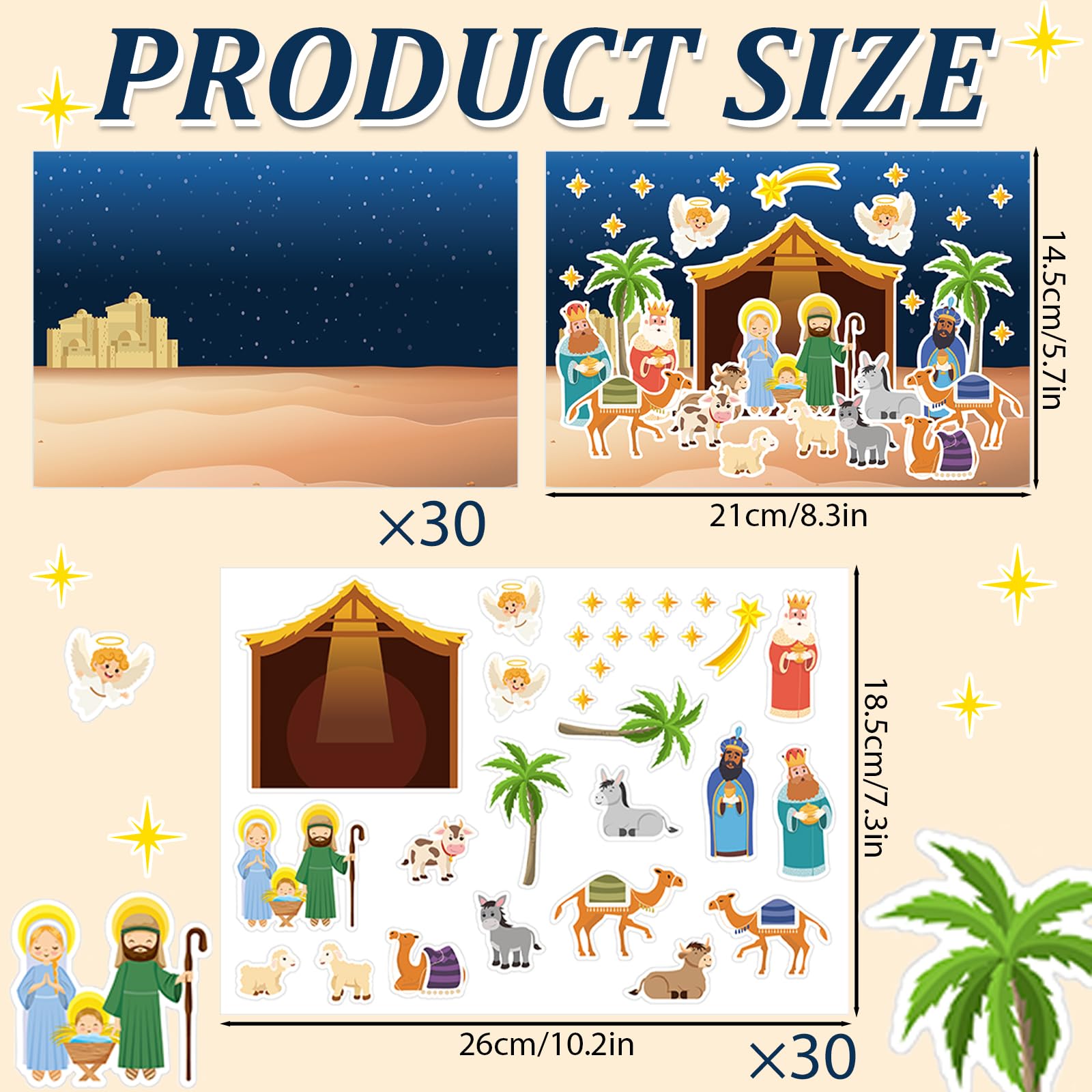 60 Sheets Christmas Nativity Stickers Make a Nativity Scene Crafts Kit DIY Jesus Birth Stickers Christian Cardboard Ornament for Christmas Decorations