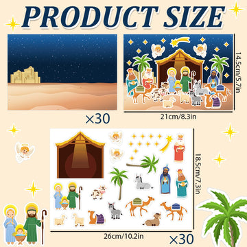 60 Sheets Christmas Nativity Stickers Make a Nativity Scene Crafts Kit DIY Jesus Birth Stickers Christian Cardboard Ornament for Christmas Decorations