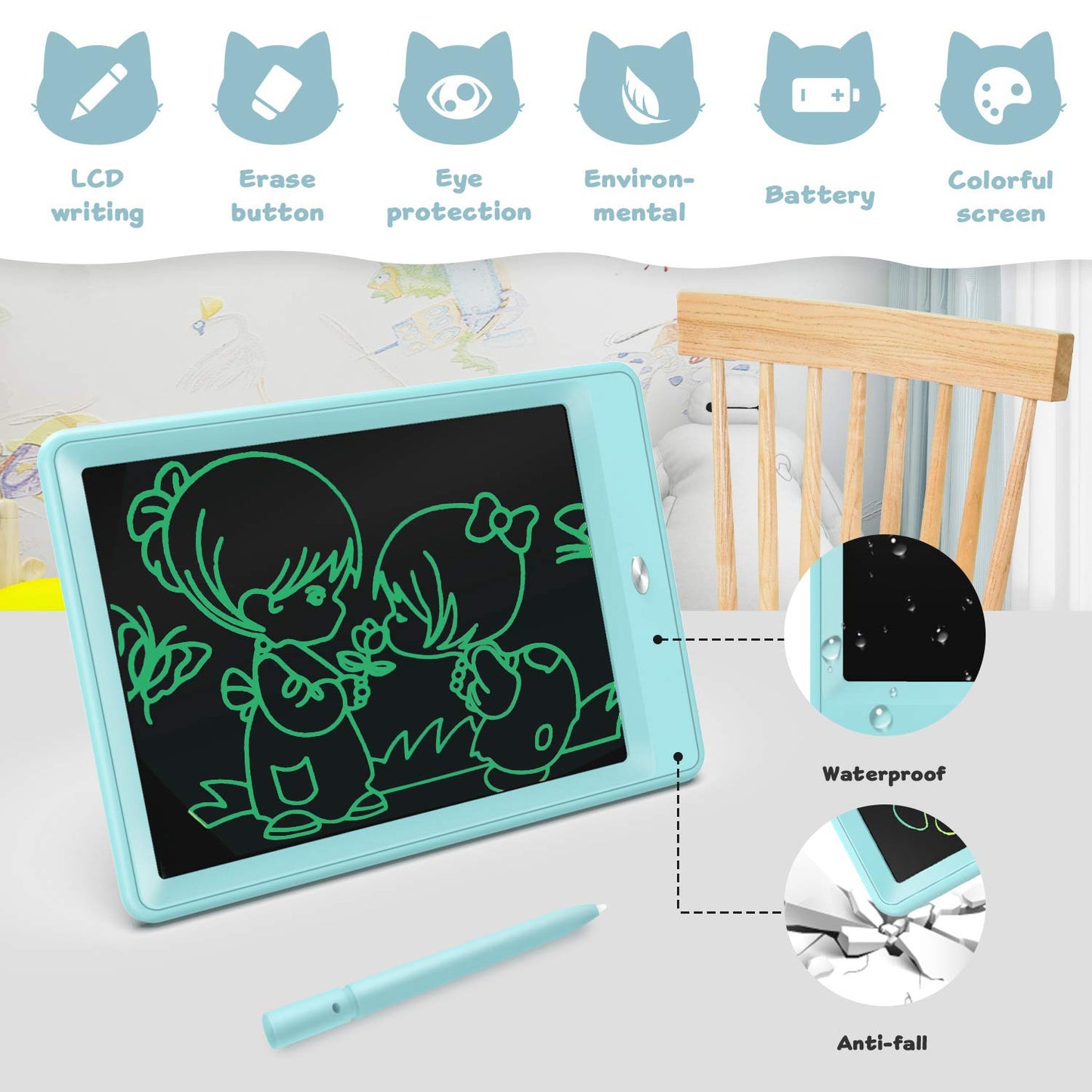 bravokids 10 Inch LCD Writing Tablet for Kids, Erasable Drawing Tablet for Toddlers, Doodle Board for Boys, Learning Painting Pads Toys, Christmas