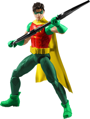 Mattel DC Premier 6.5 Inch Robin Action Figure Series 1, Detailed Super Hero Design 22 Articulations & Fabric Cape, Weapon Stand & Accessories