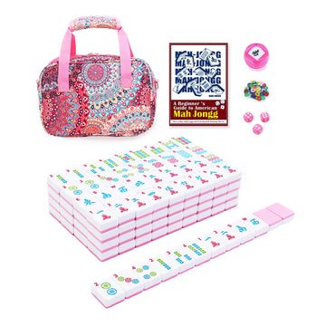 Kyerlish American Mahjong Tile Set with Printed Handbag, 166 Premium Pink Tile and Accessories, Portable and Stylish Mahjong Set, Mahjong Game Set