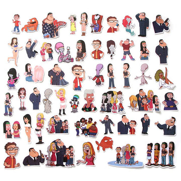 55Pcs Cute American Dad Cartoon Stickers, Which Can Be Affixed to Suitcases, Skateboards, Refrigerators, Laptops, Graffiti.Waterproof Animation Decal