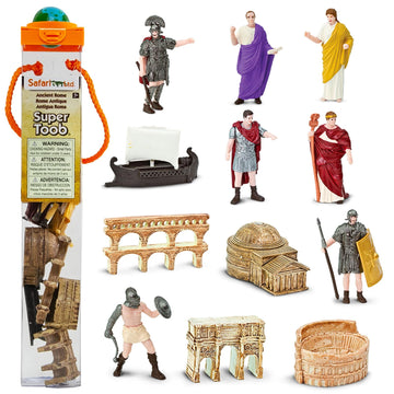 Safari Ltd. Ancient Rome Super Toob - Mini Figurines: Gladiator, Noblewoman, Centurion, Senator, Caesar, Emperor, Colosseum, Aqueduct, Pantheon & More