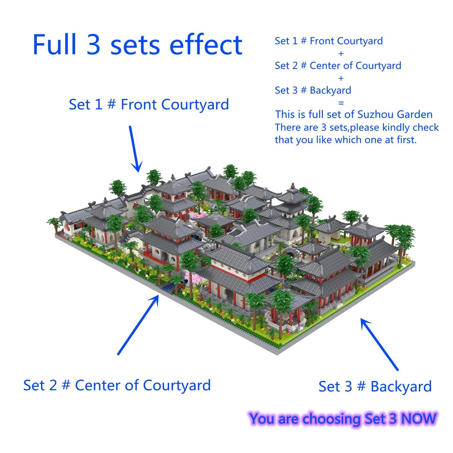 Kadablk Architecture Chinese Style of Suzhou Garden,Set 3 Backyard, Micro Block,Classical Famous Building Block Set,Asian Cultures,3988 PCS for Adults