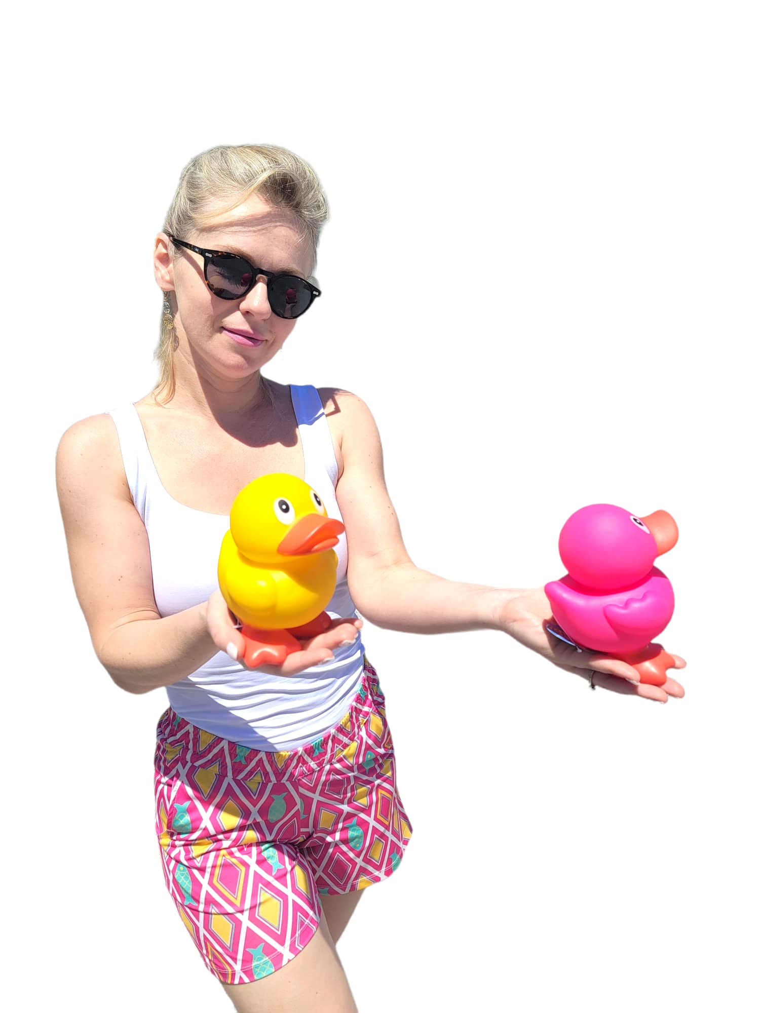 Large 5.5" Tall Rubber Duckies (Pink Duck) Colorful Ducks Great for Dash Display and Bath Play