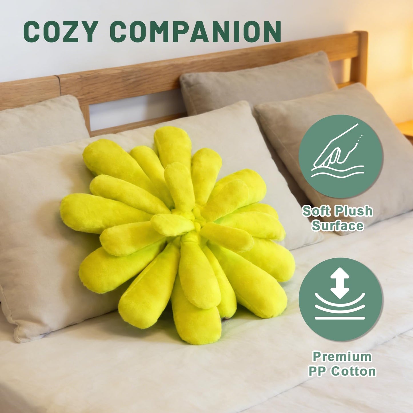 Dumwry 3D Plant Shaped Throw Pillow, 17.7 Inch Soft Plush Decorative Cushion, Hand-Stitched Flower Style Pillow for Bedroom, Living Room & Home Decor