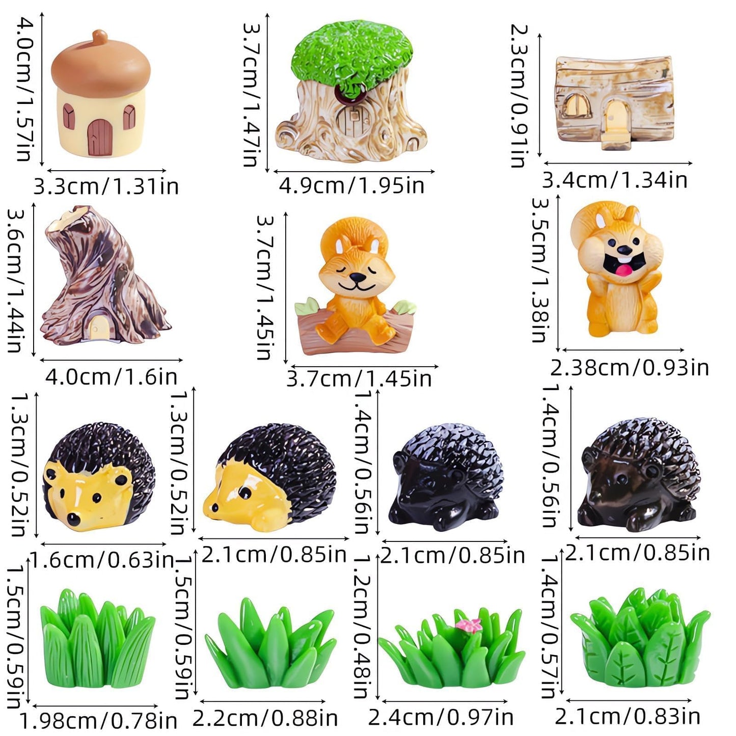 14 Pcs Mini Resin Squirrel Hedgehog Miniature Squirrel Figures Tiny Resin Squirrel Mini Forest Animal Figures Garden Accessories Cupcake Topper Decor