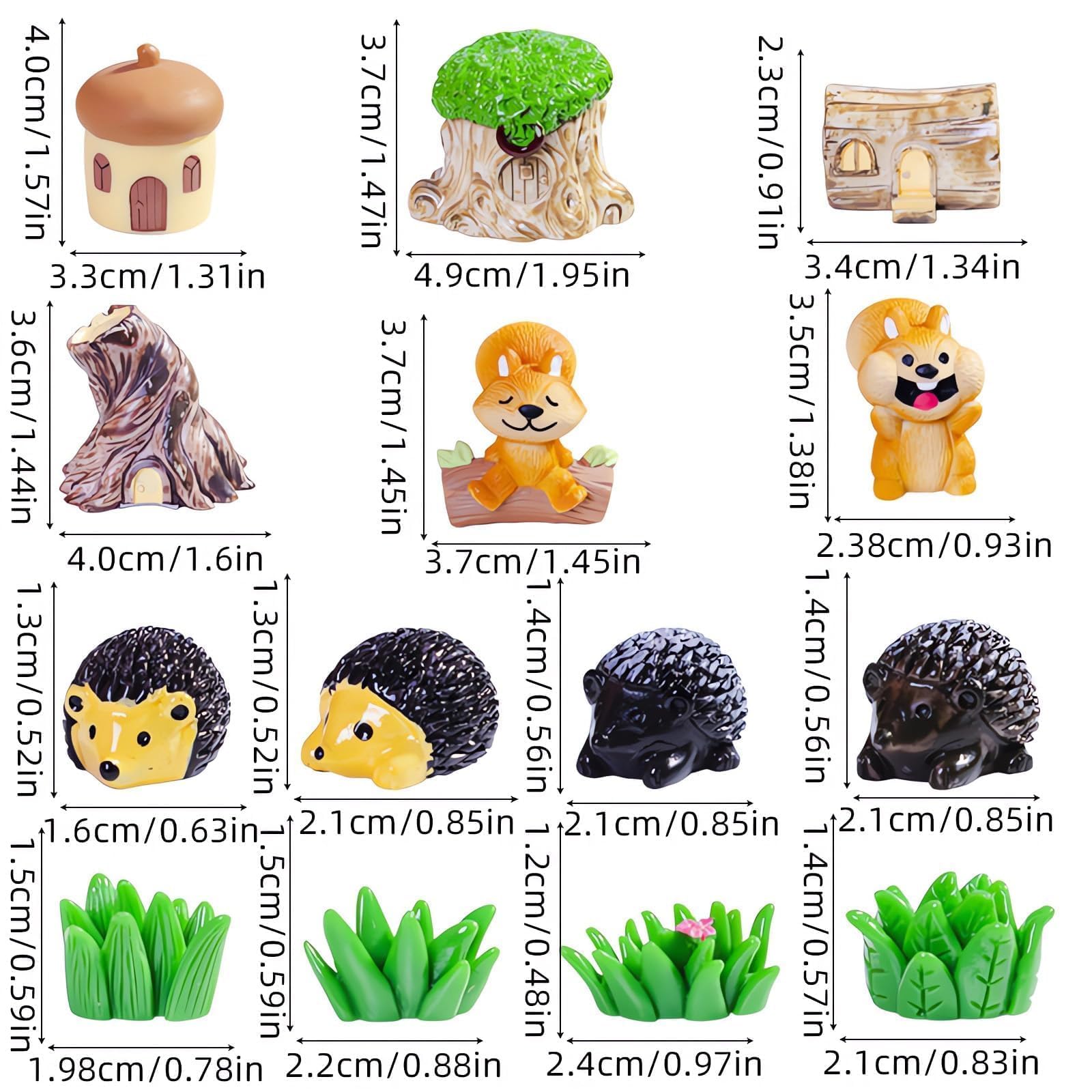 14 Pcs Mini Resin Squirrel Hedgehog Miniature Squirrel Figures Tiny Resin Squirrel Mini Forest Animal Figures Garden Accessories Cupcake Topper Decor